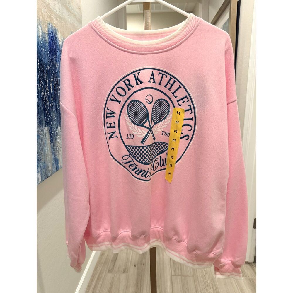NWT Limited Too 2.0 Pink Tennis Graphic Sweatshirt M Preppy Y2K Tenniscore